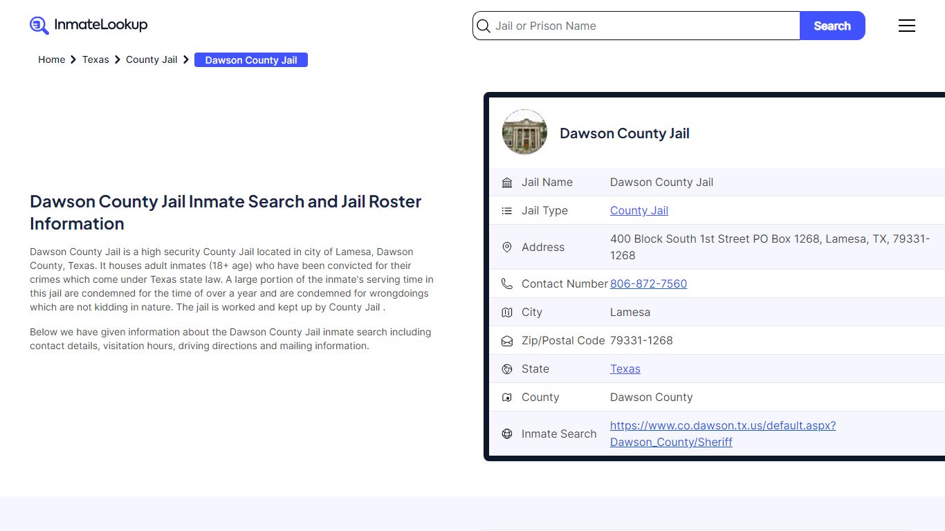 Dawson County Jail (TX) Inmate Search Texas - Inmate Lookup