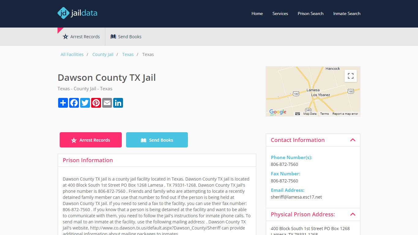 Dawson County TX Jail Inmate Search and Prisoner Info - Lamesa, TX